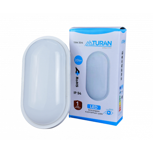 Светодиодный плафон LED 20W, IP54, 6400K, овальный, белый, 15×25 см