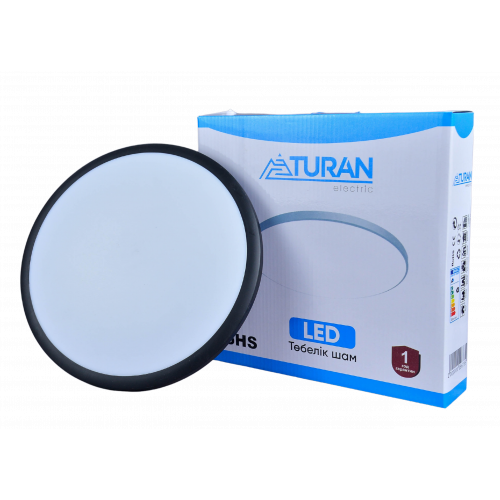 Светодиодный плафон LED 30W, 6400K, круглый, черный, 25×25 см