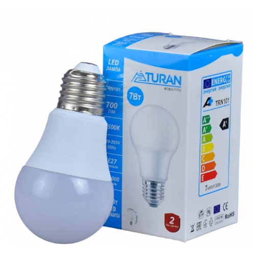 Лампа Turan 7W E27 A50, 6400K, холодный белый свет