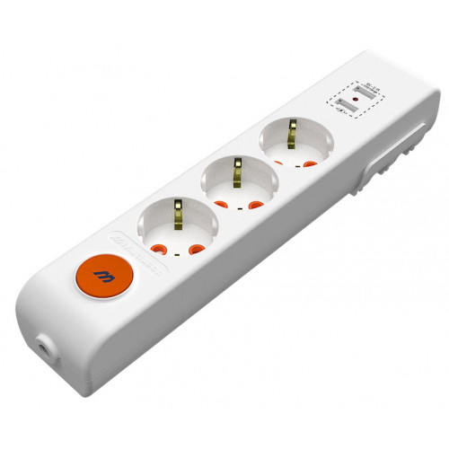 Колодка Mutlusan 3 розетки с заземлением, 2 USB, со шторками и выключателем